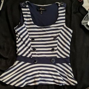 Monteau White and Navy Peplum Tank Top